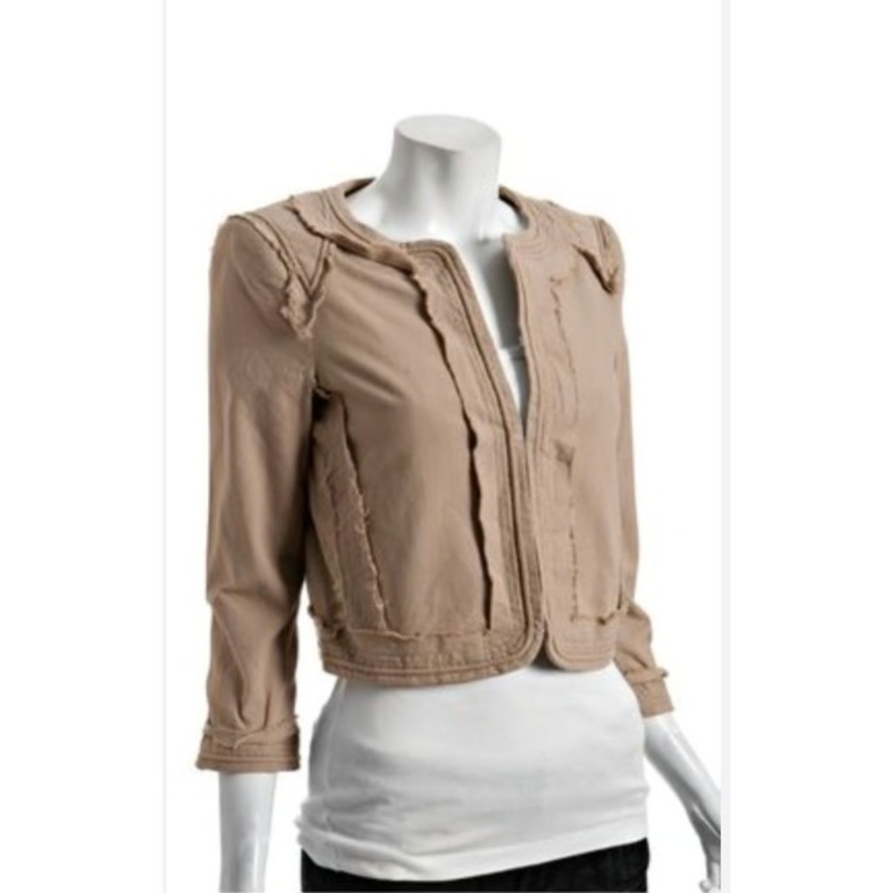 Elizabeth‎ and James Kora Jacket Cotton Silk Taupe Ruffle Trim Cropped Size 4